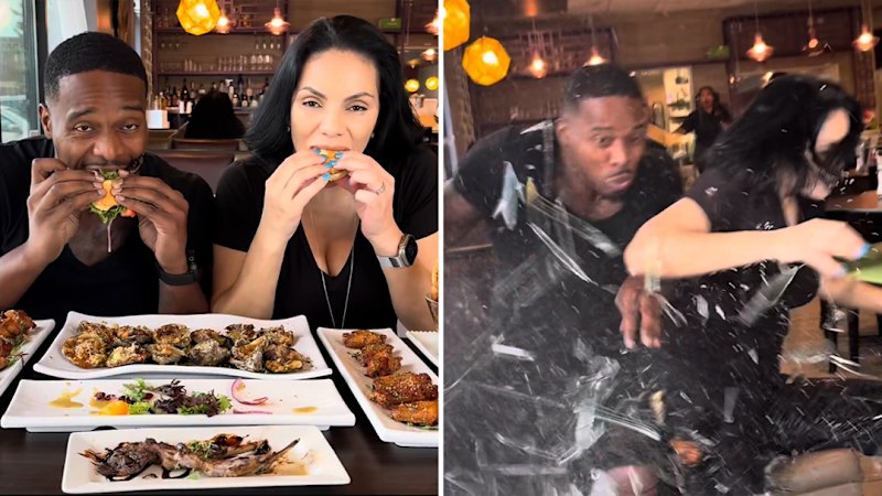 Moment SUV smashes into restaurant YouTube duo are dining at