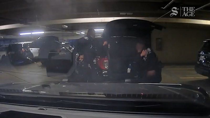 Moment California police officer accidentally shoots colleag