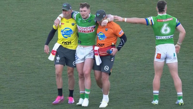 Hudson Young helped off the field after suffering a lower-leg injury