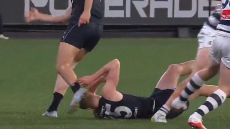 Carlton’s Harry Dean is left bloodied after alleged friendly fire incident
