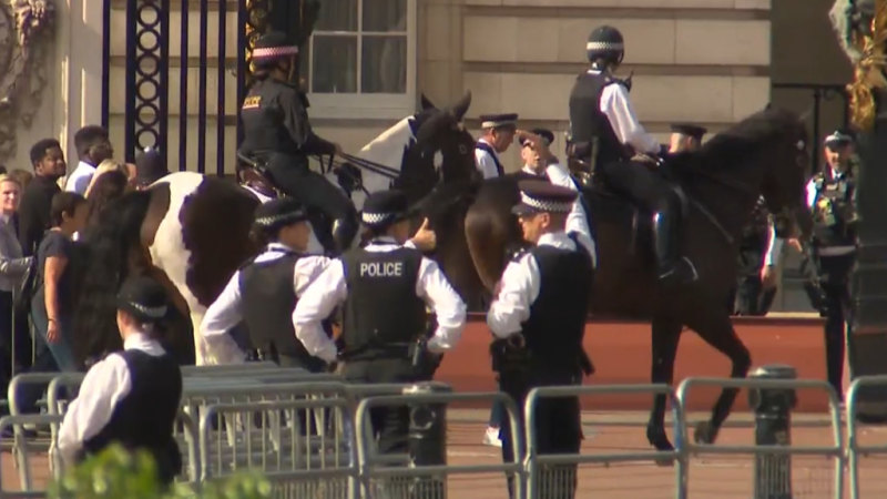 Kraliçe'nin Londra'ya gelişinden önce binlerce polis memuru görev başında