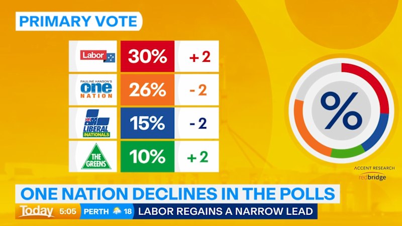 Labor regains lead over One Nation in new poll, showing decline for One Nation