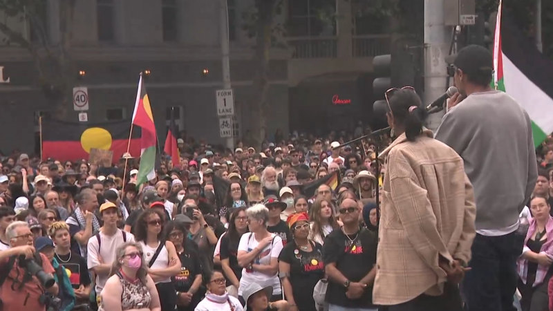 Australia Day protesters march in Melbourne