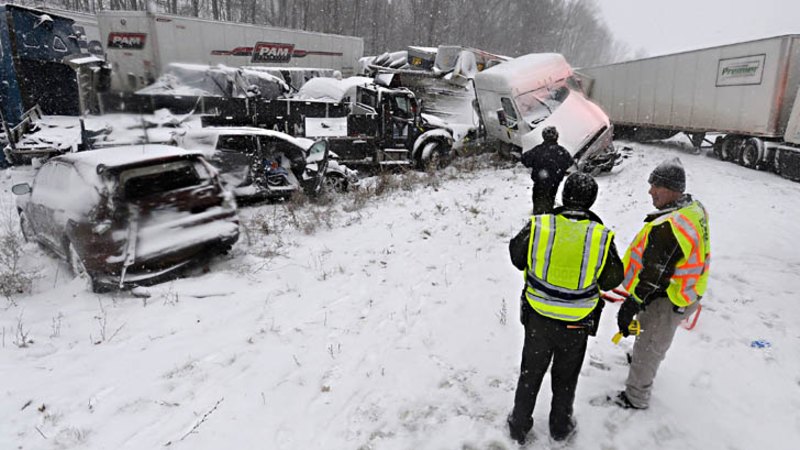 Video: 59 vehicles crash in snowy pile-up