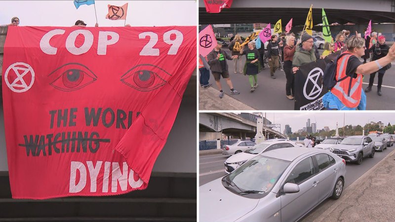 Extinction Rebellion climate activists block traffic during peak hour in Melbourne