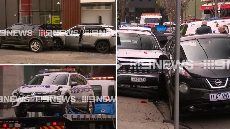 Police vehicles rammed in alleged stolen car chase