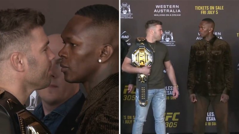 Adesanya’s heated staredown ahead of Perth clash