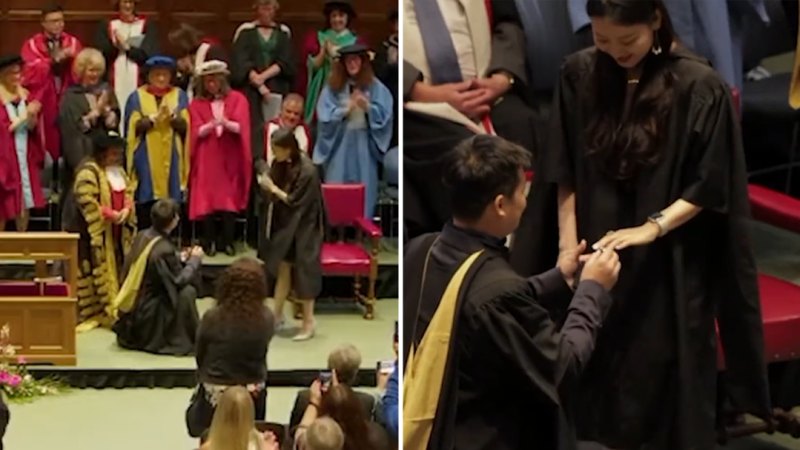 Divided reaction after man proposes during girlfriend's graduation