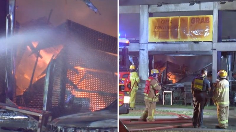 Fire rips through Melbourne convenience store after ram raid