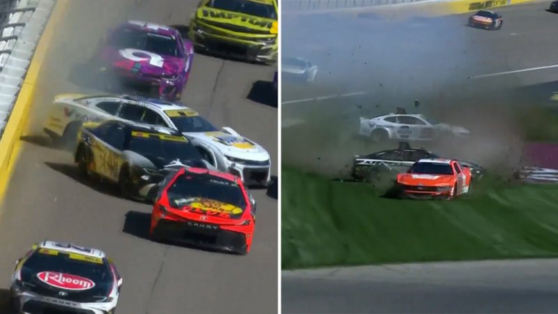 NASCAR gun drives away from wild flip