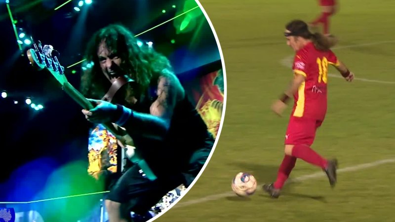 Iron Maiden bassist plays friendly soccer in Perth