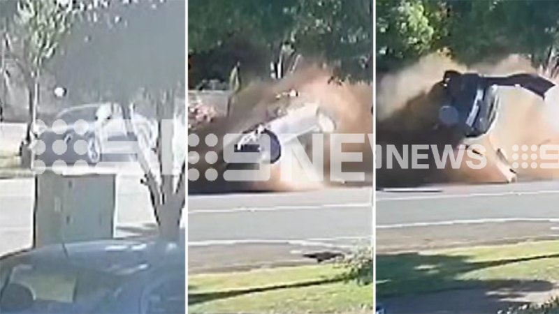 Terrifying moment allegedly drunk driver crashes, flips car with child inside