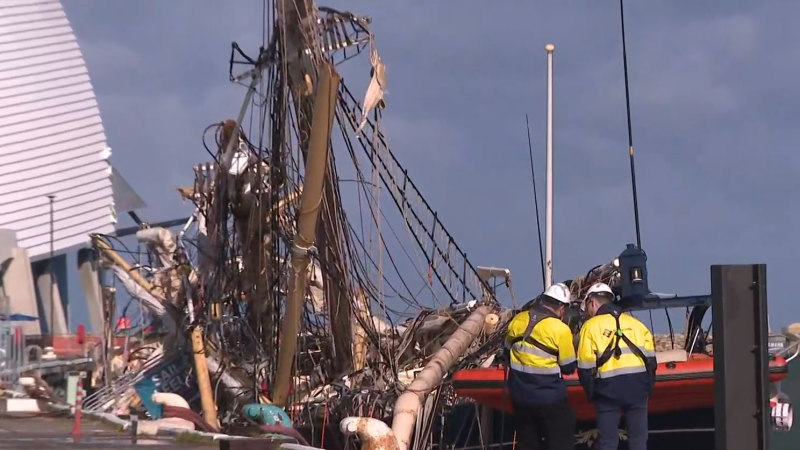 Container ship smashes iconic sailing ship in Perth port