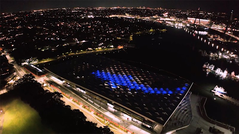 The roof lights up at the new Sydney Fish Market