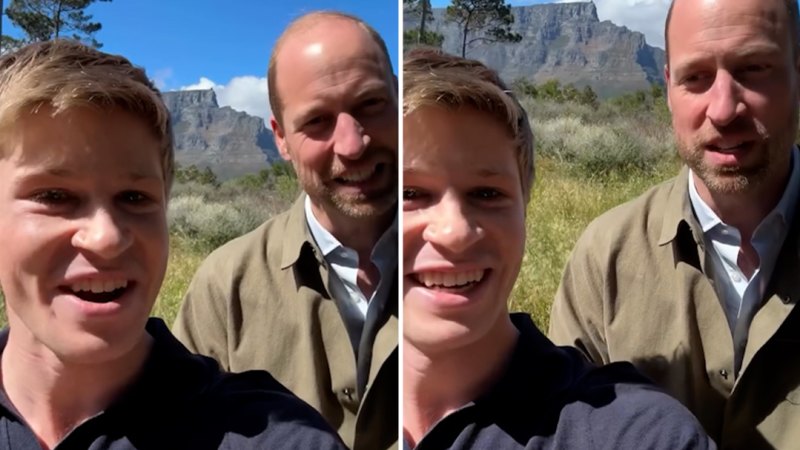 Robert Irwin puts Prince William on the spot as they chat in South Africa