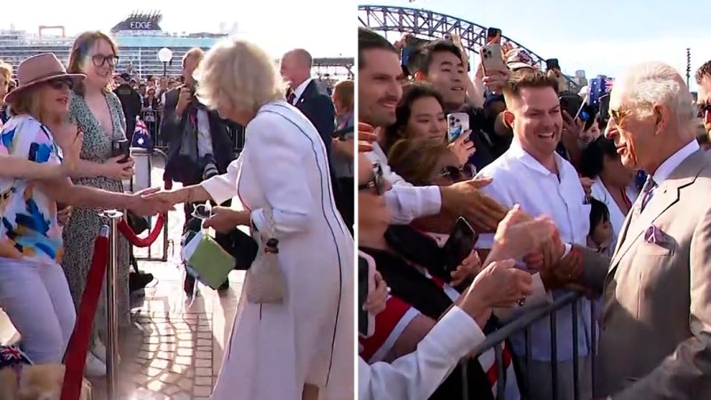 King Charles and Queen Camilla greet fans outside Sydney Opera House