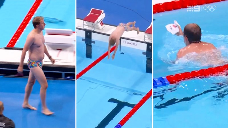 Random punter in speedos dives into competition pool