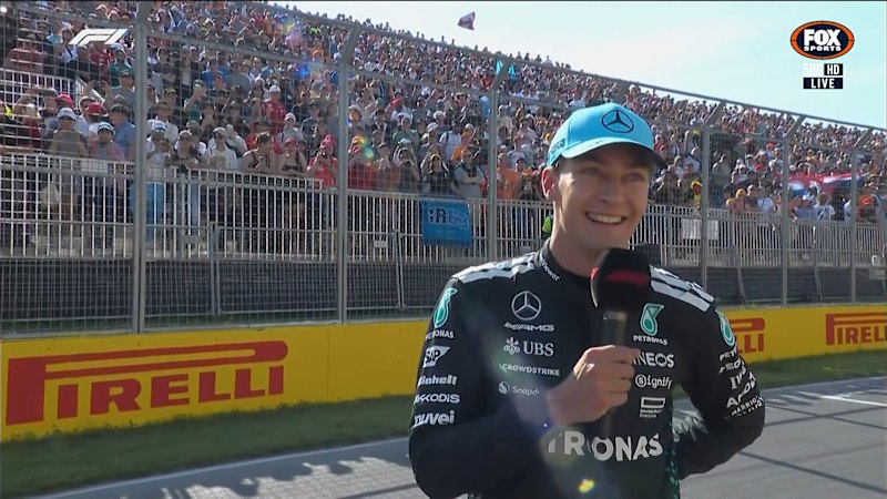 Crowd roars at Russell's Verstappen dig