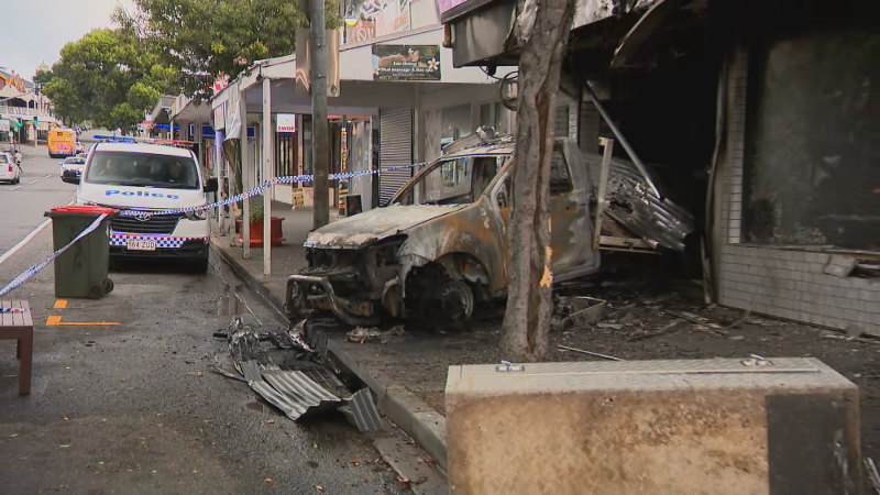 Shop catches fire after ram raid