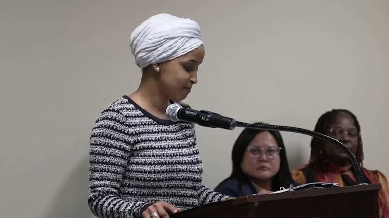 Man sprays unknown substance on congresswoman Ilhan Omar and is tackled at Minneapolis town hall