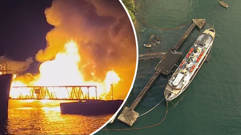 Historic ferry narrowly escapes harbour fire