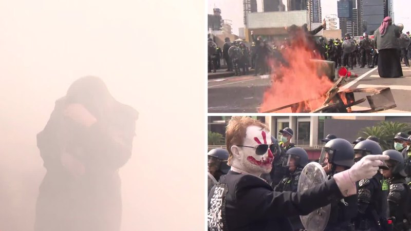 Bins set on fire, fences pulled down as protesters clash with police