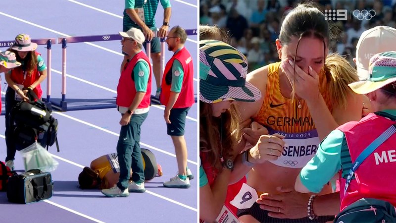 Heptathlete carted off in wheelchair