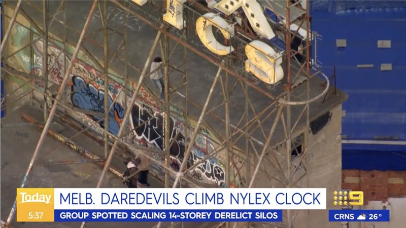 Teenagers filmed scaling Melbourne’s 14-storey Nylex Clock