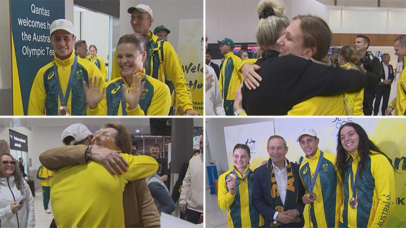 Australian Olympic athletes begin arriving home after team won 18 golds in Paris