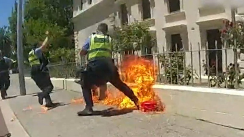 Cop burned during firebomb arrest