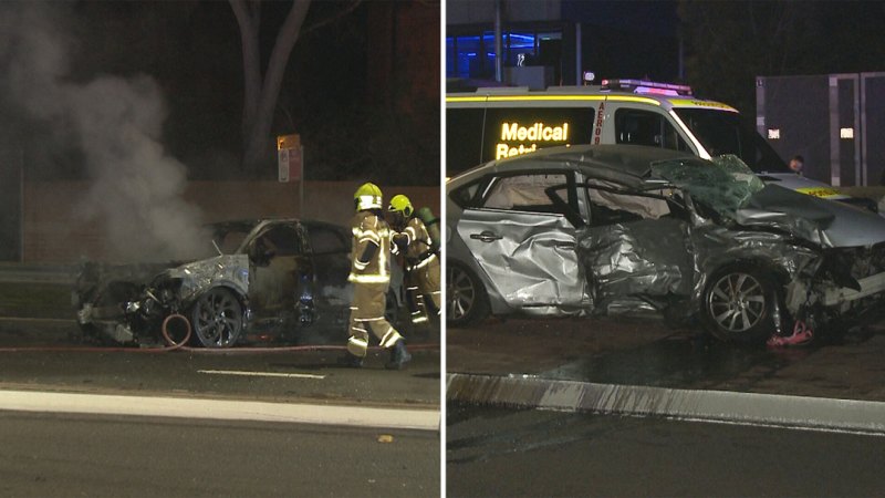 Manhunt underway after two-car crash in Sydney