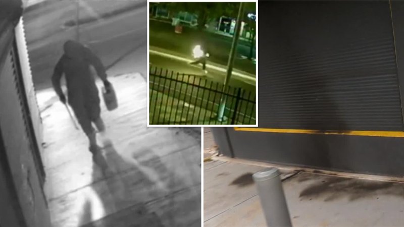 CCTV shows would-be arsonist accidentally setting themselves on fire