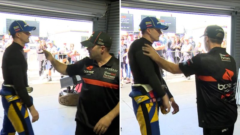 Supercars team owner shoves champion after colossal crash