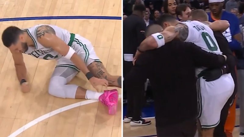 Jayson Tatum carried off late in game