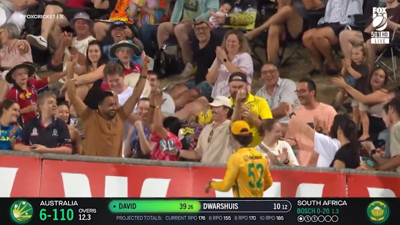 Fan takes epic one-handed crowd catch