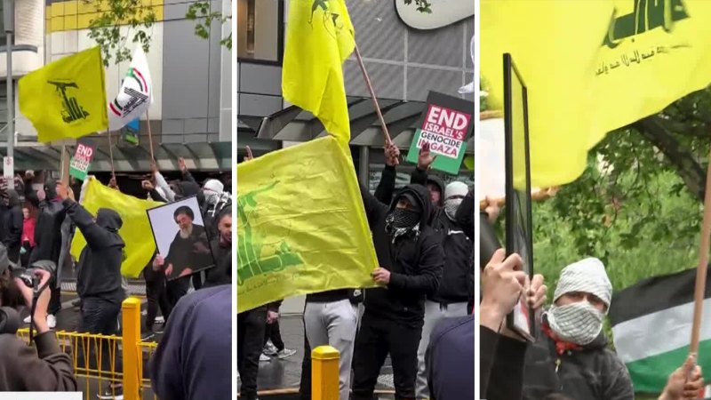 Victorian premier condemns protest gatecrashers over Hezbollah flags