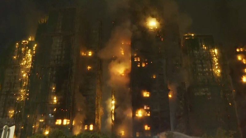 Hong Kong apartment residential complex goes up in flames.