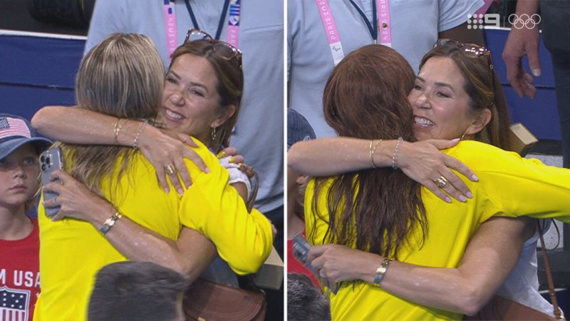 Queen Mary hugs Ariarne Titmus after Team Australia’s relay gold win