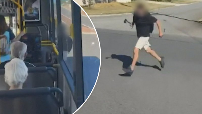 Commuters 'very scared' after man allegedly hit Perth bus with axe