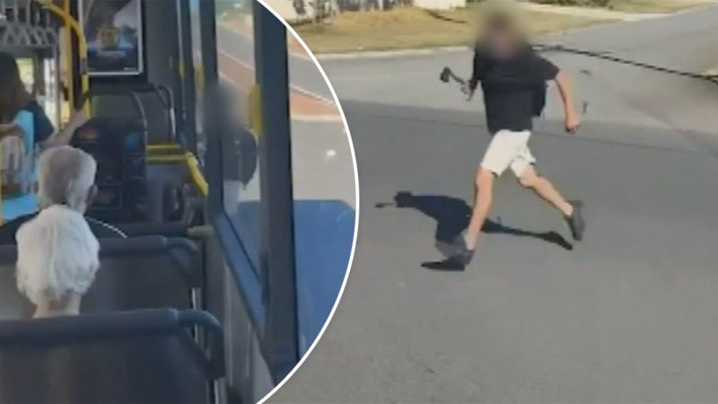 Commuters ‘very scared’ after man allegedly hit Perth bus with axe