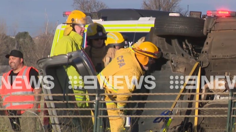 Baby taken to hospital after car flips in crash north-west of Melbourne