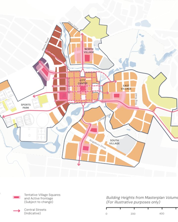 Diagram showing proposed development of four precincts under the University City plan for LaTrobe University’s Bundoora campus in Melbourne’s north.