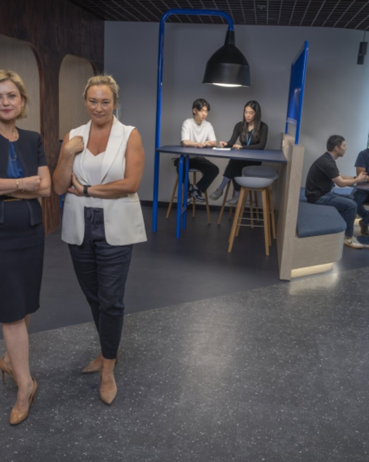 Charter Hall’s Carmel Hourigan and Amazon’s Georgia Mitchell at the “dining facility super hub” floor.
