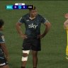 Moana Pasifika player Irie Papuni was dealt a yellow card for a tackle on the Chiefs’ Ollie Norris.
