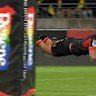 Daniel Rona pounces on the stroke of halftime to score an intercept try for the Chiefs against the Hurricanes in Wellington.