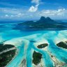 An aerial view of Bora Bora in French Polynesia.