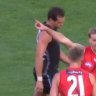 Darcy Parish and Essendon skipper Dyson Heppell exchanged words at the quarter-time break