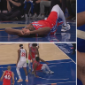 76ers star Joel Embiid was in pain after this incredible dunk in the NBA playoffs.