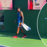 Nick Kyrgios was seen clutching his surgically repaired wrist ahead of Indian Wells.