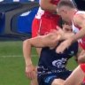 Swan Chad Warner could come under fire for a late elbow on Calrton's Marc Pittonet.